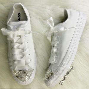 Womens custom Swarovski wedding white bling converse size 7